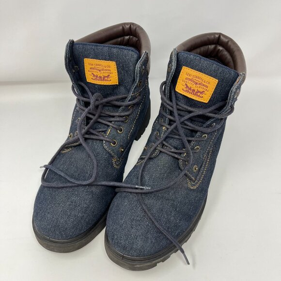 Levi Strauss Denim/Leather/Suede Lace Boots Shoes Men's Size 13 Blue/Black/Brown - Picture 1 of 15